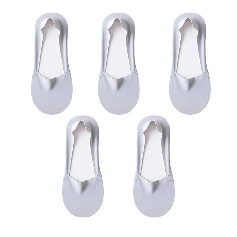 5Pairs Women Socks Breathable Invisible Silicone Non-slip Solid Color 