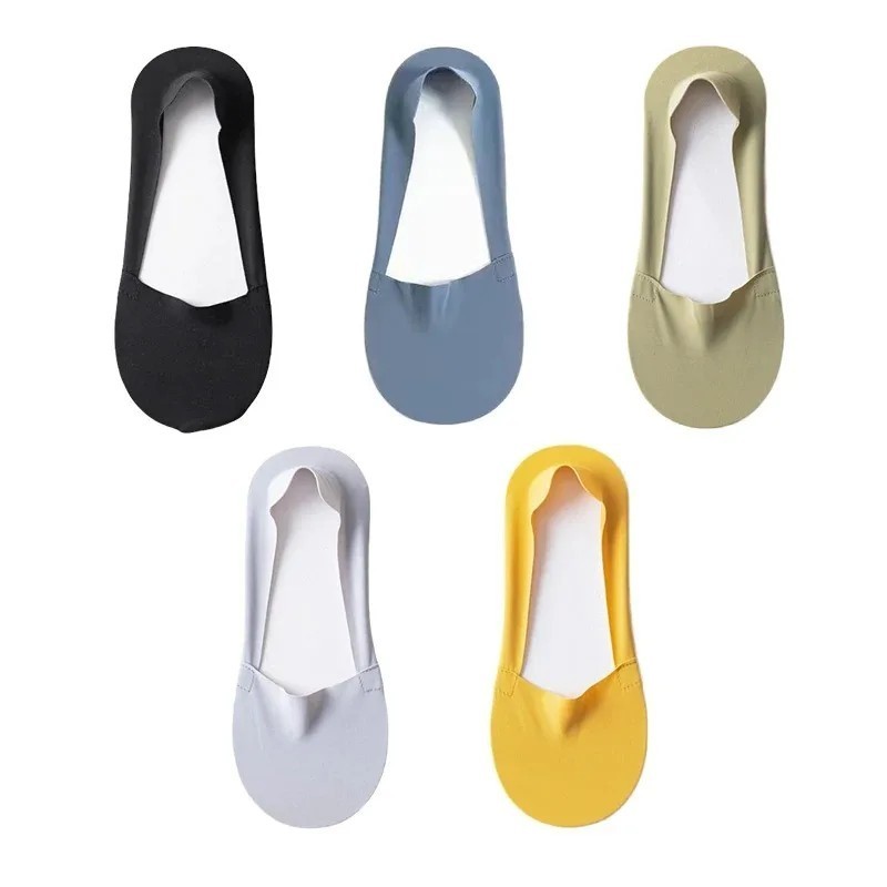 5Pairs Women Socks Breathable Invisible Silicone Non-slip Solid Color 