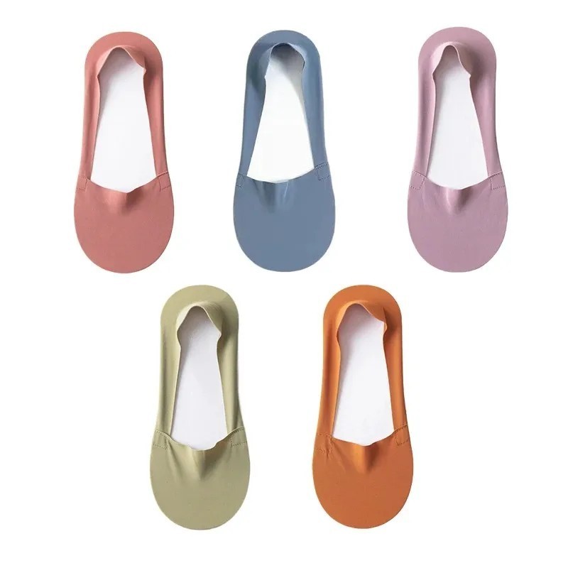 5Pairs Women Socks Breathable Invisible Silicone Non-slip Solid Color 