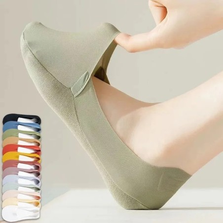 5Pairs Women Socks Breathable Invisible Silicone Non-slip Solid Color 