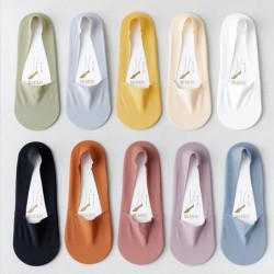 5Pairs Women Socks Breathable Invisible Silicone Non-slip Solid Color 